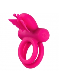 Розовое эрекционное виброкольцо Silicone Rechargeable Dual Butterfly Ring - California Exotic Novelties - в Кемерово купить с доставкой