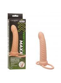 Телесная насадка для двойного проникновения Rechargeable Ribbed Dual Penetrator с вибрацией - California Exotic Novelties - купить с доставкой в Кемерово