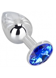 Анальное украшение BUTT PLUG  Small с синим кристаллом - 7 см. - Anal Jewelry Plug - купить с доставкой в Кемерово