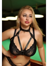 Черная кожаная сбруя с ошейником plus size из нежной кожи - БДСМ Арсенал - купить с доставкой в Кемерово