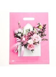 Розовый пакет с цветочным принтом и вырубной ручкой (40х31 см) - Сима-Ленд - купить с доставкой в Кемерово