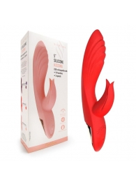 Красный вибратор-кролик 5’’ Silicone Kissing - 20,2 см. - Erokay