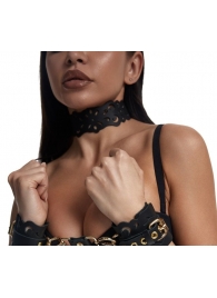 Черный ажурный чокер с золотистой фурнитурой - Crazy Handmade - купить с доставкой в Кемерово