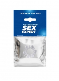 Прозрачное эрекционное кольцо с шариками и шипами - Sex Expert - в Кемерово купить с доставкой