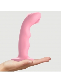 Розовая насадка-стимулятор Strap-On-Me Tapping Dildo Wave - Strap-on-me - купить с доставкой в Кемерово