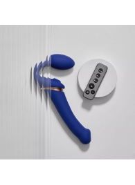 Синий безремневой страпон Multi Orgasm Bendable Strap-On size L с клиторальной стимуляцией - Strap-on-me - купить с доставкой в Кемерово