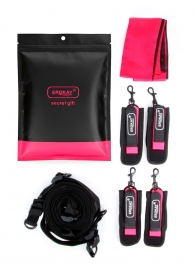 Черно-розовый эротический набор: фиксатор, оковы, наручники, повязка - Erokay - купить с доставкой в Кемерово