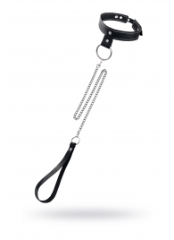 Черный узкий однослойный ошейник с серебристым поводком-цепочкой - Pecado - купить с доставкой в Кемерово