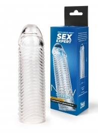 Прозрачная закрытая насадка на пенис с ребрышками - 16 см. - Sex Expert - в Кемерово купить с доставкой