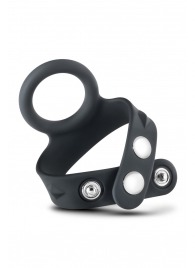 Черное эрекционное кольцо с подхватом мошонки на кнопках VS6 - Blush Novelties - в Кемерово купить с доставкой