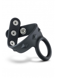 Черное эрекционное кольцо с подхватом мошонки на кнопках VS6 - Blush Novelties - в Кемерово купить с доставкой