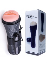 Телесный мастурбатор-вагина в черной колбе с вибрацией - Boys of Toys - в Кемерово купить с доставкой