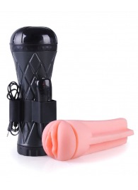 Телесный мастурбатор-вагина в черной колбе с вибрацией - Boys of Toys - в Кемерово купить с доставкой