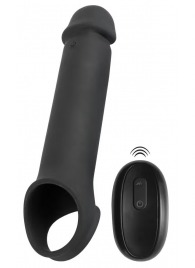 Черная вибронасадка для пениса с хомутом для мошонки и пультом ДУ Remote Controlled Penis Extension - Orion - в Кемерово купить с доставкой