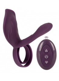 Фиолетовая насадка на член с клиторальным отростком и пультом ДУ RC Couple’s Vibrator 2 - Orion - в Кемерово купить с доставкой