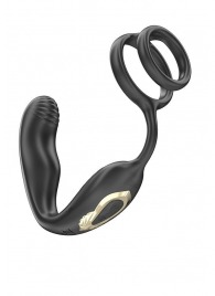 Черная анальная пробка с вращением и эрекционными кольцами - Ibiza - в Кемерово купить с доставкой