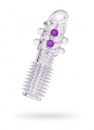 Гелевая прозрачная насадка с шариками и шипами - 14 см. - Toyfa Basic - в Кемерово купить с доставкой