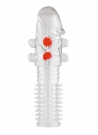 Гелевая прозрачная насадка с шариками и шипами - 14 см. - Toyfa Basic - в Кемерово купить с доставкой