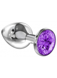 Малая серебристая анальная пробка Diamond Purple Sparkle Small с фиолетовым кристаллом - 7 см. - Lola Games - купить с доставкой в Кемерово