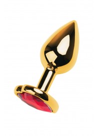 Золотистая анальная пробка с кристаллом-сердцем - 7,5 см. - ToyFa - купить с доставкой в Кемерово