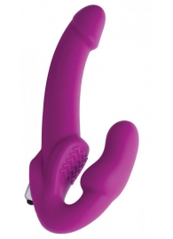 Ярко-розовый безремневой вибрострапон Evoke Vibrating Strapless Silicone Strap-on Dildo - XR Brands - купить с доставкой в Кемерово