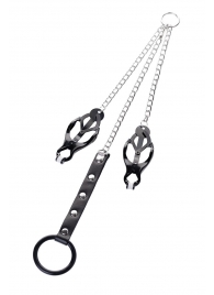 Черно-серебристые зажимы для сосков с кольцом для пениса TOYFA Metal - ToyFa - купить с доставкой в Кемерово