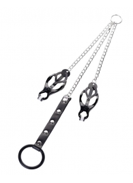 Черно-серебристые зажимы для сосков с кольцом для пениса TOYFA Metal - ToyFa - купить с доставкой в Кемерово