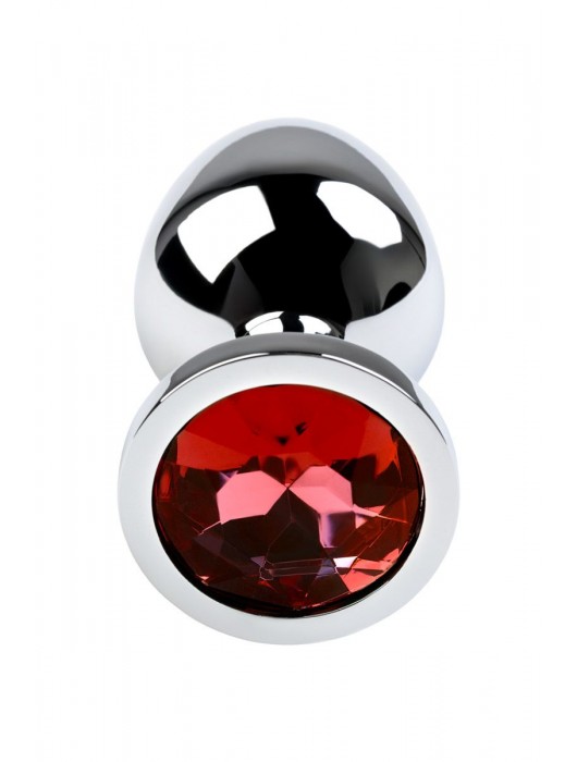 Серебристая коническая анальная пробка с красным кристаллом - 8 см. - ToyFa - купить с доставкой в Кемерово