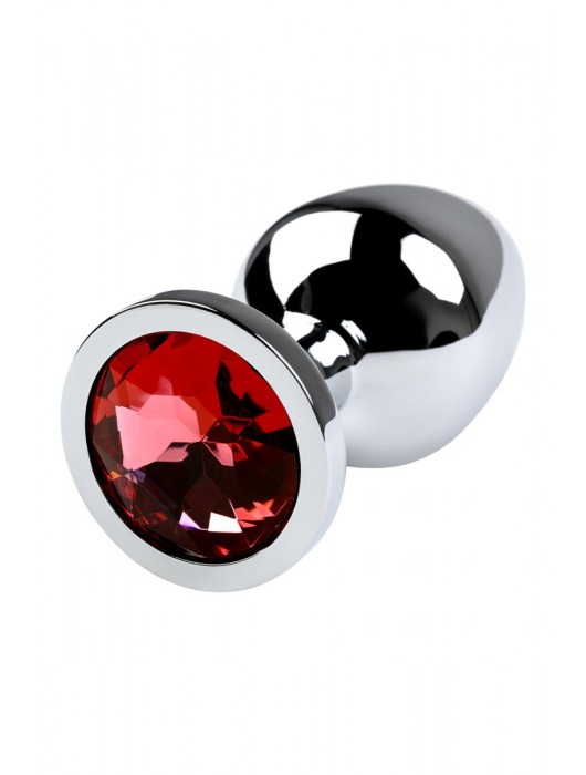 Серебристая коническая анальная пробка с красным кристаллом - 8 см. - ToyFa - купить с доставкой в Кемерово