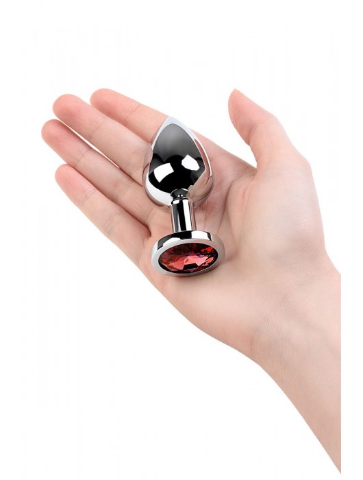 Серебристая коническая анальная пробка с красным кристаллом - 8 см. - ToyFa - купить с доставкой в Кемерово