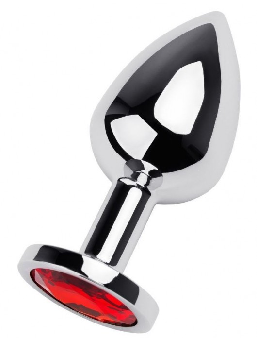 Серебристая коническая анальная пробка с красным кристаллом - 8 см. - ToyFa - купить с доставкой в Кемерово