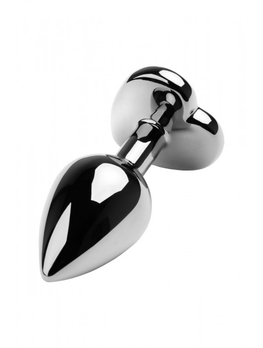 Серебристая коническая анальная пробка с красным кристаллом-сердечком - 7 см. - ToyFa - купить с доставкой в Кемерово