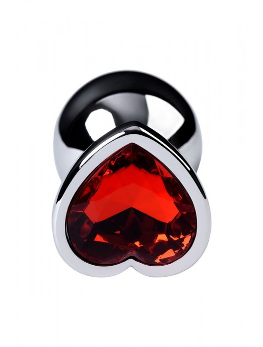 Серебристая коническая анальная пробка с красным кристаллом-сердечком - 7 см. - ToyFa - купить с доставкой в Кемерово