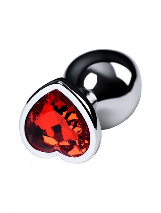 Серебристая коническая анальная пробка с красным кристаллом-сердечком - 7 см. - ToyFa - купить с доставкой в Кемерово