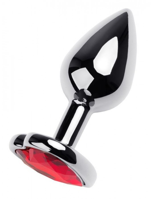 Серебристая коническая анальная пробка с красным кристаллом-сердечком - 7 см. - ToyFa - купить с доставкой в Кемерово