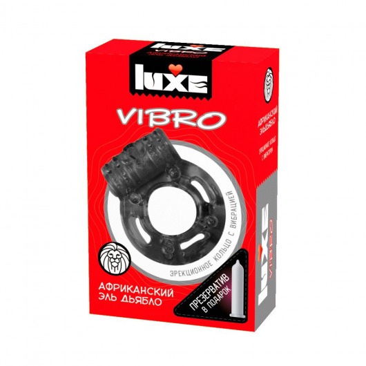 Чёрное эрекционное виброкольцо Luxe VIBRO  Африканский Эль Дьябло  + презерватив - Luxe - в Кемерово купить с доставкой