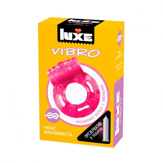 Розовое эрекционное виброкольцо Luxe VIBRO  Ужас Альпиниста  + презерватив - Luxe - в Кемерово купить с доставкой