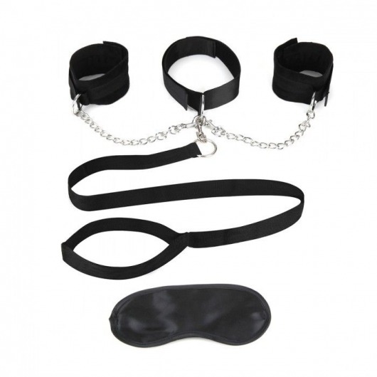 Чёрный ошейник с наручниками и поводком Collar Cuffs   Leash Set - Lux Fetish - купить с доставкой в Кемерово