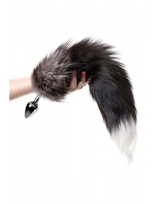 Серебристая металлическая анальная втулка с хвостом чернобурой лисы - размер S - ToyFa - купить с доставкой в Кемерово