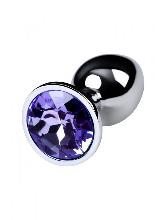 Серебристая конусовидная анальная пробка с фиолетовым кристаллом - 7 см. - ToyFa - купить с доставкой в Кемерово