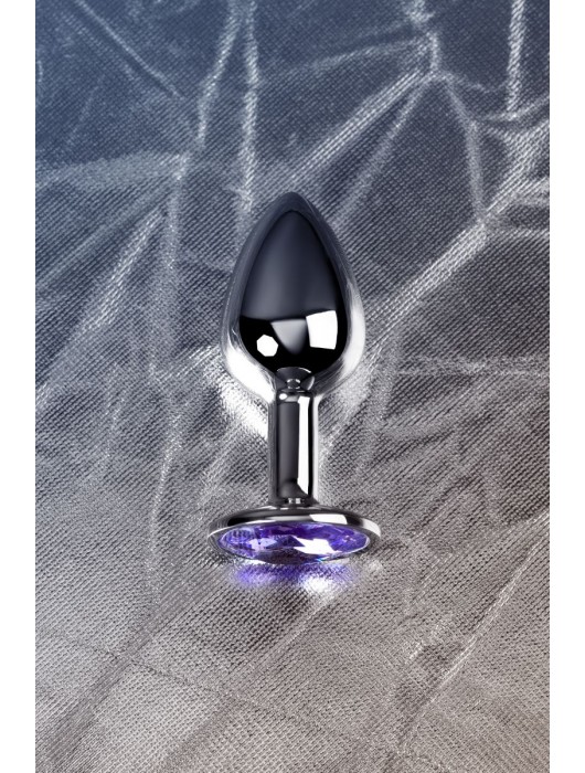 Серебристая конусовидная анальная пробка с фиолетовым кристаллом - 7 см. - ToyFa - купить с доставкой в Кемерово