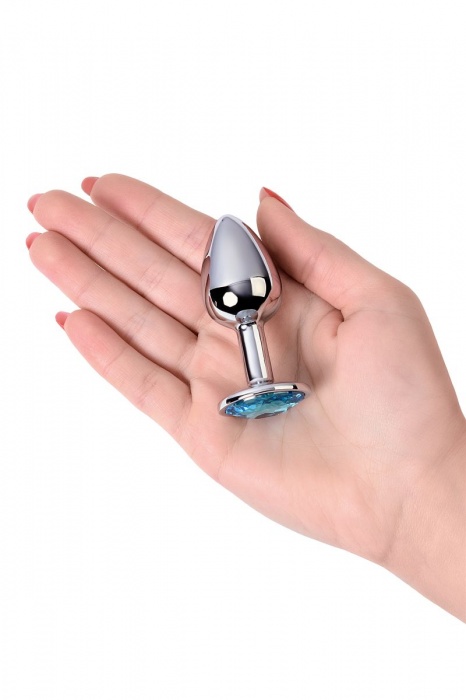 Серебристая конусовидная анальная пробка с голубым кристаллом - 7 см. - ToyFa - купить с доставкой в Кемерово