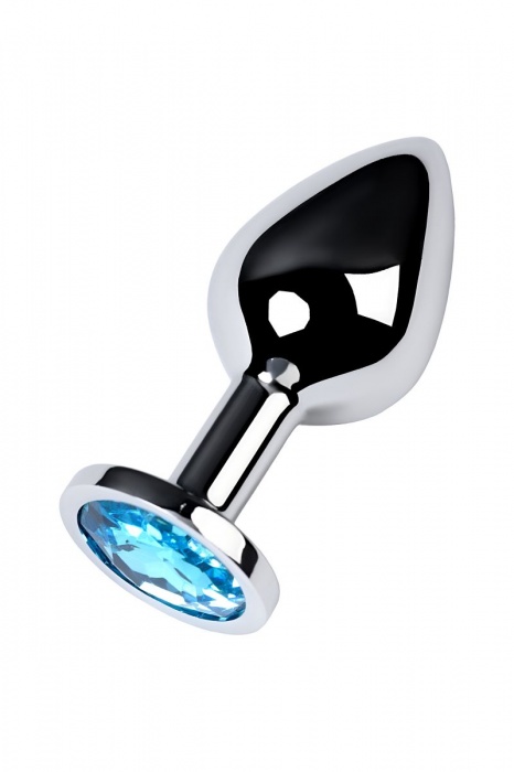 Серебристая конусовидная анальная пробка с голубым кристаллом - 8 см. - ToyFa - купить с доставкой в Кемерово