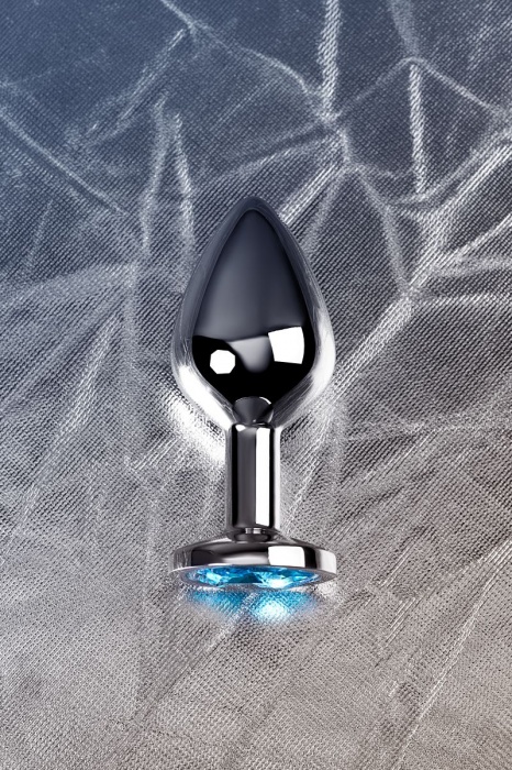 Серебристая конусовидная анальная пробка с голубым кристаллом - 8 см. - ToyFa - купить с доставкой в Кемерово
