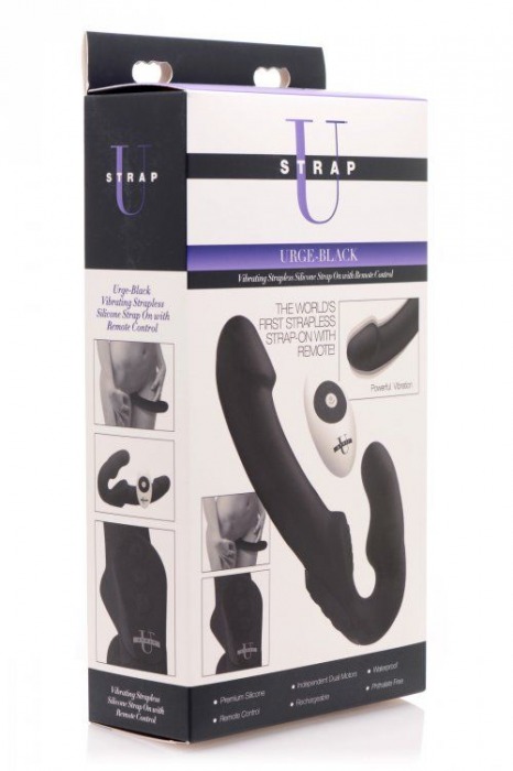 Черный безремневой страпон Urge Silicone Strap On с пультом ДУ - 24 см. - XR Brands - купить с доставкой в Кемерово