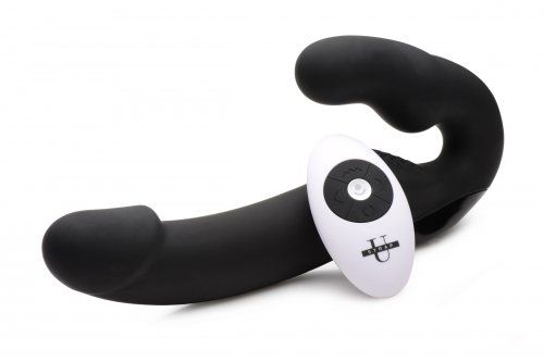 Черный безремневой страпон Urge Silicone Strap On с пультом ДУ - 24 см. - XR Brands - купить с доставкой в Кемерово