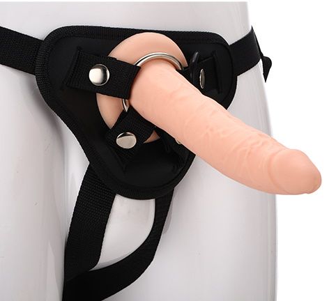 Телесный страпон на черных трусиках STRAP ON REAL DILDO - 20 см. - Dream Toys - купить с доставкой в Кемерово