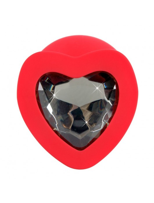 Красная силиконовая анальная пробка с черным стразом-сердечком - 9,3 см. - Orion - купить с доставкой в Кемерово