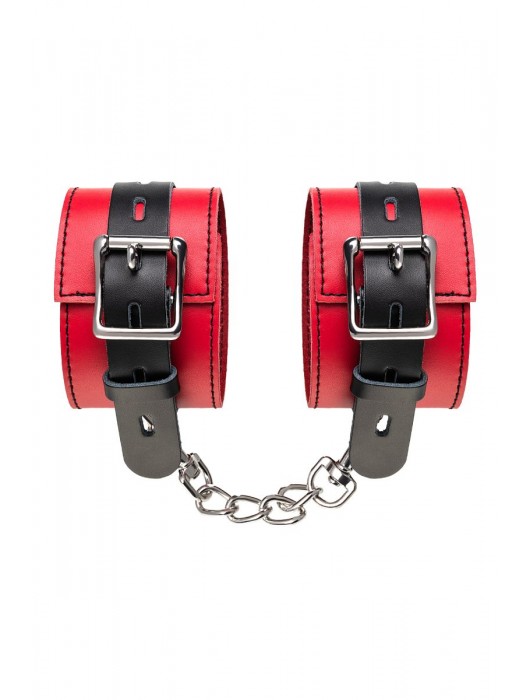 Красно-черные оковы на ноги из кожи - ToyFa - купить с доставкой в Кемерово