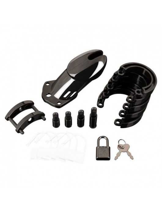 Черная акриловая клетка целомудрия для члена с замком - BlueLine - купить с доставкой в Кемерово